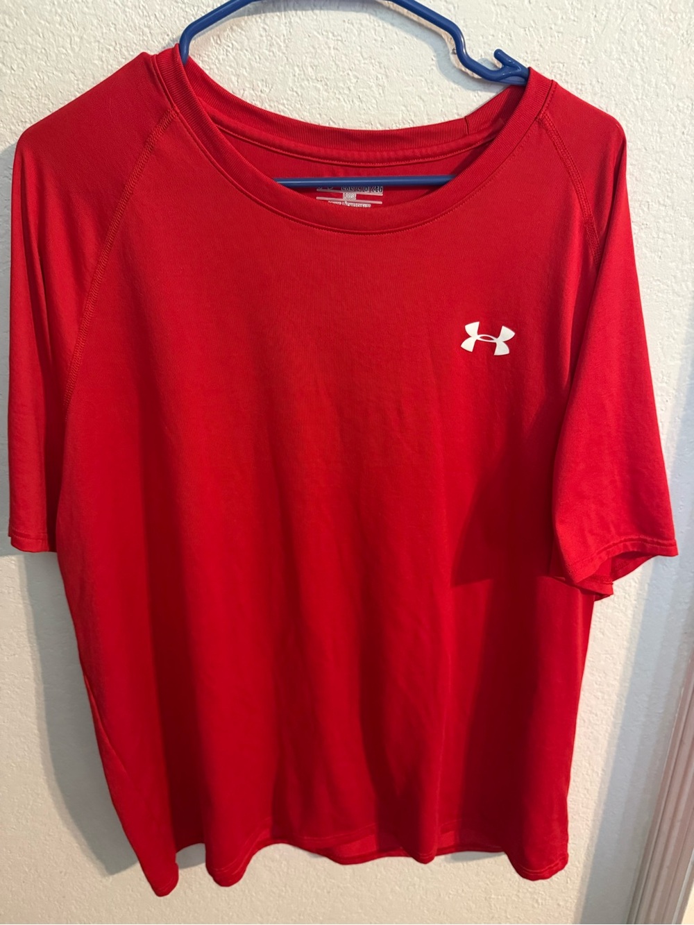 Under Armour Men’s Red Short Sleeve Athletic Tee with White Logo